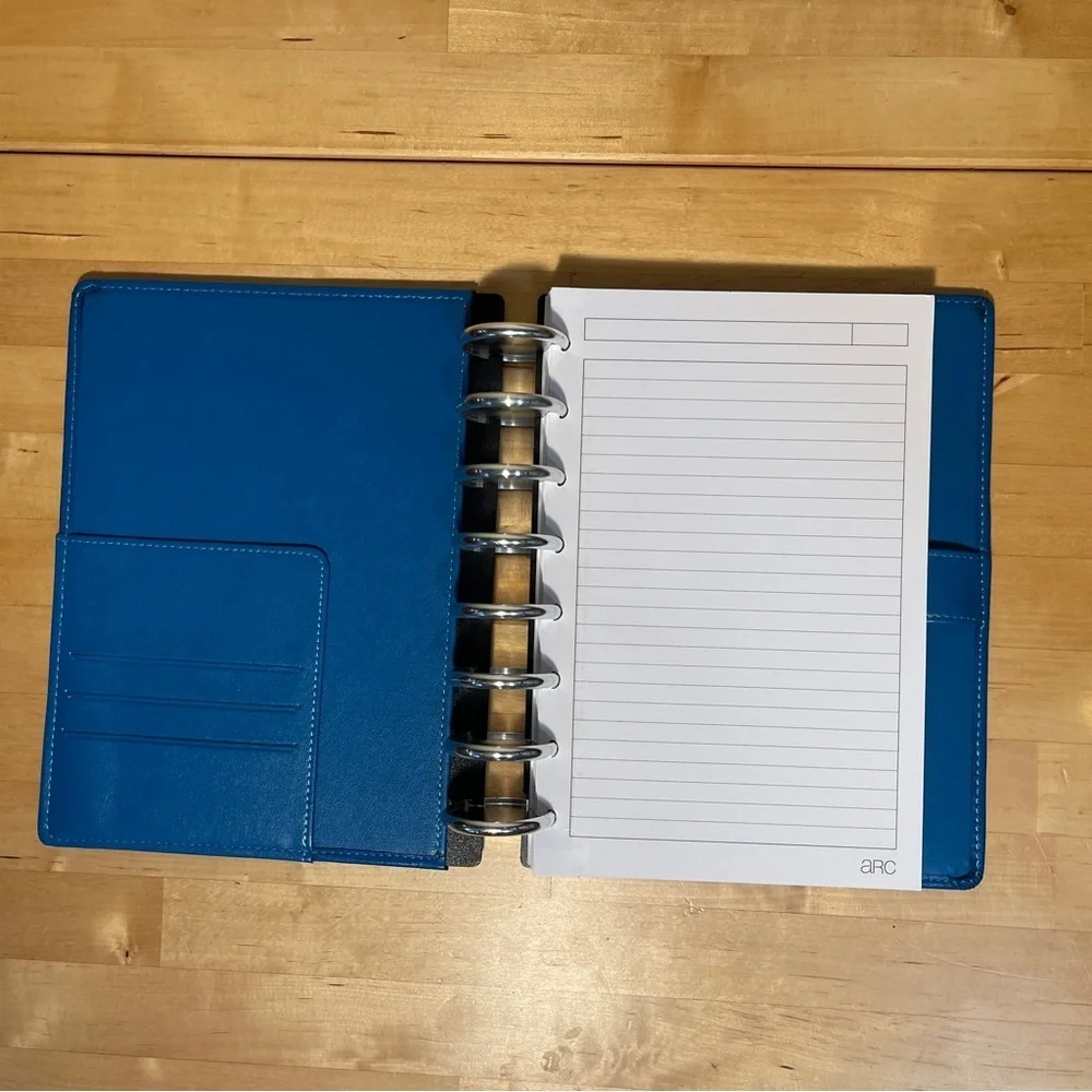 M by Staples arc Blue Leather Planner with Silver Tone Rings
